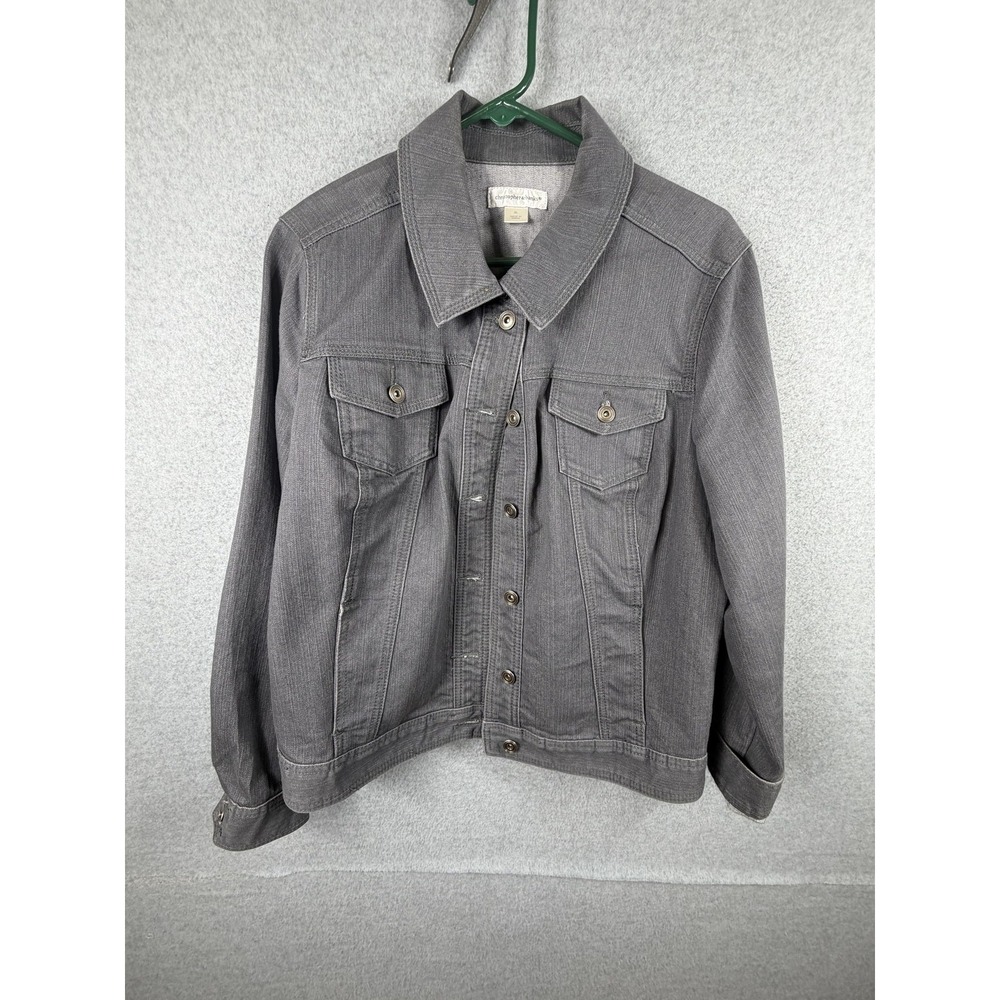 Christopher & Banks Jacket Womens XL Gray Denim Snap Front Pockets Stretch